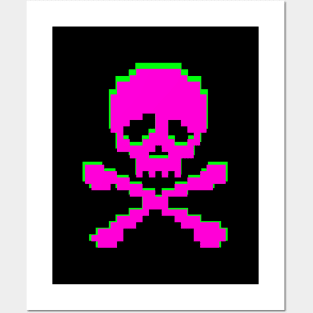 Neon Pink Green Skull crossbones Posters and Art